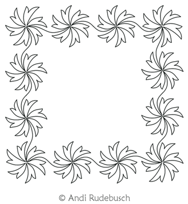 Spinning Flowers Frame by Andi Rudebusch. This image demonstrates how this computerized pattern will stitch out once loaded on your robotic quilting system. A full page pdf is included with the design download.