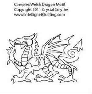 Digital Quilting Design Complex Welsh Dragon Motif by Crystal Smythe.
