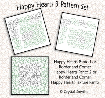 Digital Quilting Design Happy Hearts Three Pattern Set by Crystal Smythe.