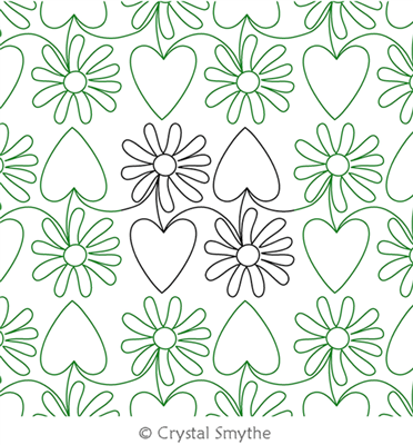 Digital Quilting Design Heart and Daisy Checkerboard by Crystal Smythe.