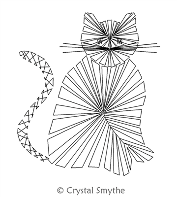 Digital Quilting Design String Art Cat Motif by Crystal Smythe.