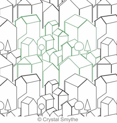 Digital Quilting Design Village Rooftops by Crystal Smythe.