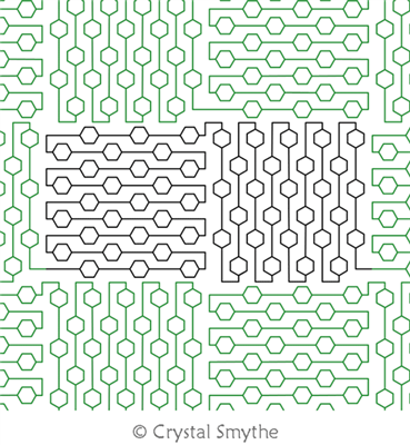 Back and Forth Hex 1 by Crystal Smythe. This image demonstrates how this computerized pattern will stitch out once loaded on your robotic quilting system. A full page pdf is included with the design download.