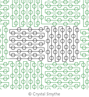 Back and Forth Hex 2 by Crystal Smythe. This image demonstrates how this computerized pattern will stitch out once loaded on your robotic quilting system. A full page pdf is included with the design download.