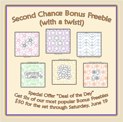 Second Chance Bonus Freebie Set by Crystal Smythe. This image demonstrates how this computerized pattern will stitch out once loaded on your robotic quilting system. A full page pdf is included with the design download.