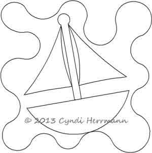 Digital Quilting Design Ahoy Tug Sail Boat 1 Block by Cyndi Herrmann.