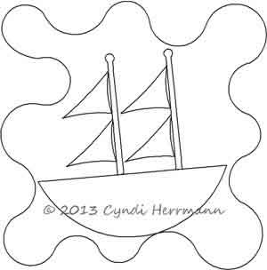 Digital Quilting Design Ahoy Tug Sail Boat 2 Block by Cyndi Herrmann.