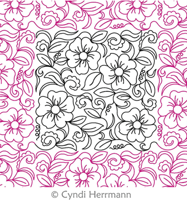 Digital Quilting Design Elegant Flowers and Vines 16 in by Cyndi Herrmann.