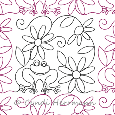 Digital Quilting Design Whimsy Daisy Frog Block or Panto by Cyndi Herrmann.