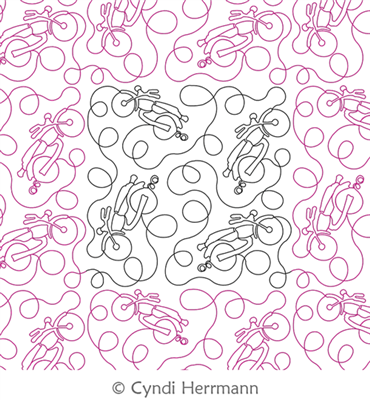 Motorcycle E2E by Cyndi Herrmann. This image demonstrates how this computerized pattern will stitch out once loaded on your robotic quilting system. A full page pdf is included with the design download.