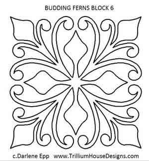 Digital Quilting Design Budding Ferns Block 6 by Darlene Epp.