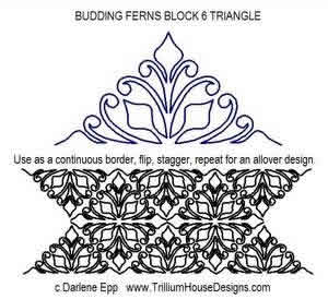 Digital Quilting Design Budding Ferns Block 6 Tri by Darlene Epp.