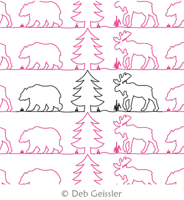 Digital Quilting Design Bear Moose Pine Border by Deb Geissler.