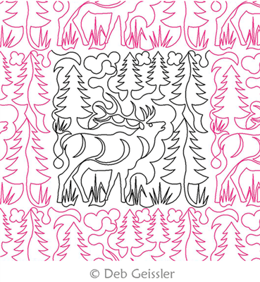 Digital Quilting Design Elk and Pines 1 E2E by Deb Geissler.