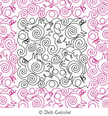 Digital Quilting Design Swirly Pigs 1 E2E by Deb Geissler.