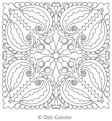 Paisley Pillow by Deb Geissler. This image demonstrates how this computerized pattern will stitch out once loaded on your robotic quilting system. A full page pdf is included with the design download.