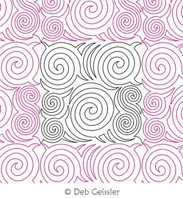 Spirals Galore 3 E2E by Deb Geissler. This image demonstrates how this computerized pattern will stitch out once loaded on your robotic quilting system. A full page pdf is included with the design download.