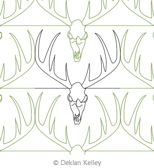 Deer Skull by Deklan Kelley. This image demonstrates how this computerized pattern will stitch out once loaded on your robotic quilting system. A full page pdf is included with the design download.