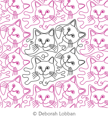 Cats Smiling by Deborah Lobban. This image demonstrates how this computerized pattern will stitch out once loaded on your robotic quilting system. A full page pdf is included with the design download.
