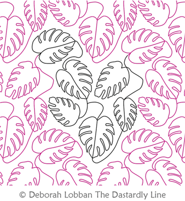Monstera by Deborah Lobban. This image demonstrates how this computerized pattern will stitch out once loaded on your robotic quilting system. A full page pdf is included with the design download.