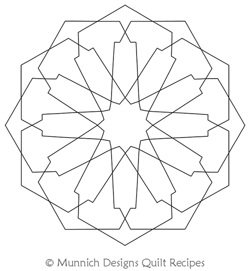 Arabic Geometric Rosette 1 by Munnich Design Quilt Recipes. This image demonstrates how this computerized pattern will stitch out once loaded on your robotic quilting system. A full page pdf is included with the design download.