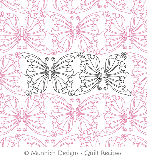 Bountiful Butterfly 1 Double E2E  by Munnich Design Quilt Recipes. This image demonstrates how this computerized pattern will stitch out once loaded on your robotic quilting system. A full page pdf is included with the design download.