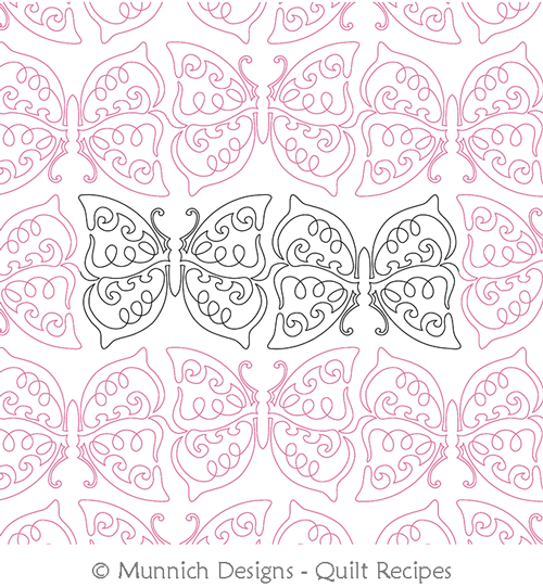 Bountiful Butterfly 2 Double E2E  by Munnich Design Quilt Recipes. This image demonstrates how this computerized pattern will stitch out once loaded on your robotic quilting system. A full page pdf is included with the design download.