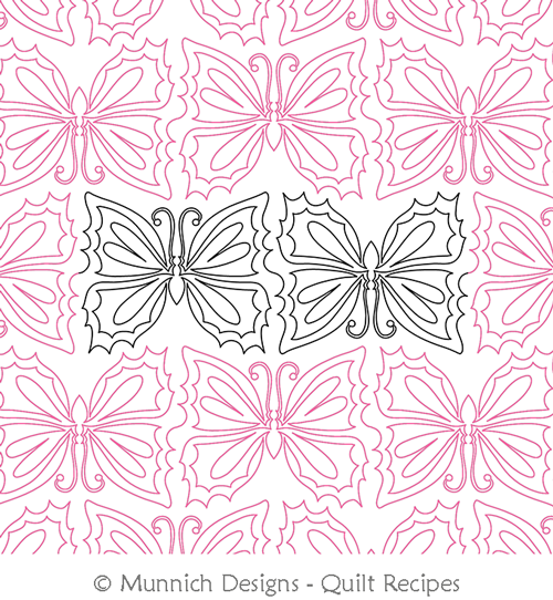Bountiful Butterfly 3 Double E2E  by Munnich Design Quilt Recipes. This image demonstrates how this computerized pattern will stitch out once loaded on your robotic quilting system. A full page pdf is included with the design download.