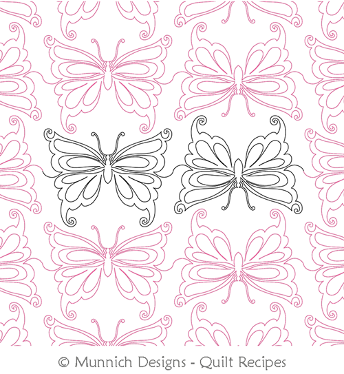 Bountiful Butterfly 4 Double E2E  by Munnich Design Quilt Recipes. This image demonstrates how this computerized pattern will stitch out once loaded on your robotic quilting system. A full page pdf is included with the design download.