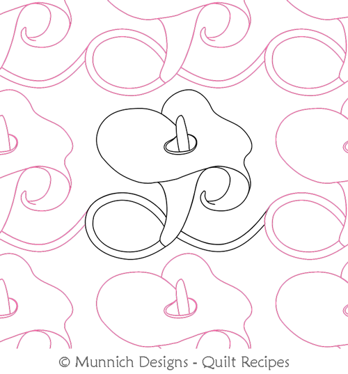 Calla Lilies 1 by Munnich Designs Quilt Recipes. This image demonstrates how this computerized pattern will stitch out once loaded on your robotic quilting system. A full page pdf is included with the design download.