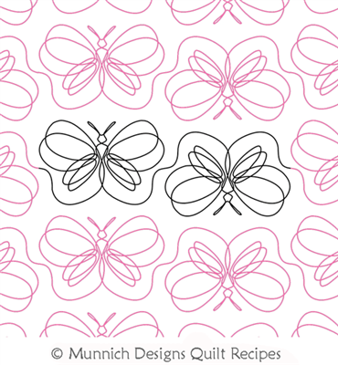 Calligraphic Butterflies 1 by Munnich Designs Quilt Recipes. This image demonstrates how this computerized pattern will stitch out once loaded on your robotic quilting system. A full page pdf is included with the design download.