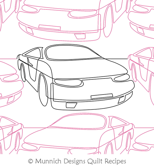 Cars 1 Fastback 5 by Munnich Designs Quilt Recipes. This image demonstrates how this computerized pattern will stitch out once loaded on your robotic quilting system. A full page pdf is included with the design download.
