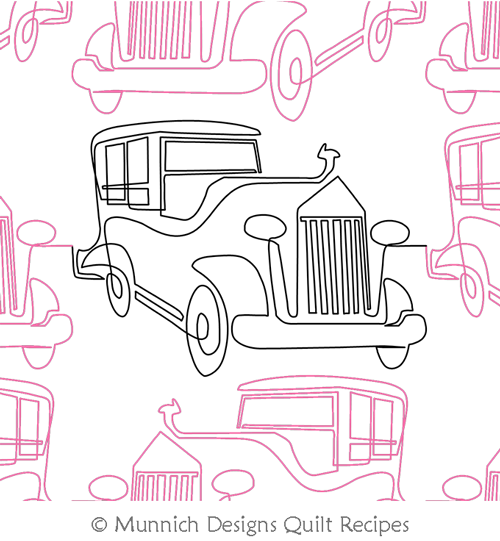 Cars 1 Twenties 4 by Munnich Designs Quilt Recipes. This image demonstrates how this computerized pattern will stitch out once loaded on your robotic quilting system. A full page pdf is included with the design download.