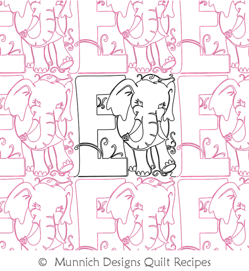 Child Alpha Elephant by Munnich Design Quilt Recipes. This image demonstrates how this computerized pattern will stitch out once loaded on your robotic quilting system. A full page pdf is included with the design download.