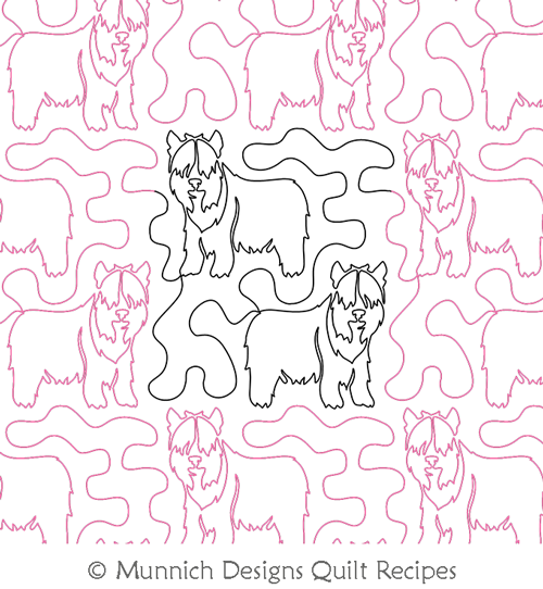 Chinese Crested E2E  by Munnich Design Quilt Recipes. This image demonstrates how this computerized pattern will stitch out once loaded on your robotic quilting system. A full page pdf is included with the design download.