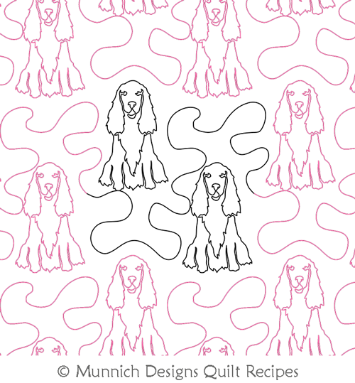 Cocker Spaniel E2E  by Munnich Design Quilt Recipes. This image demonstrates how this computerized pattern will stitch out once loaded on your robotic quilting system. A full page pdf is included with the design download.