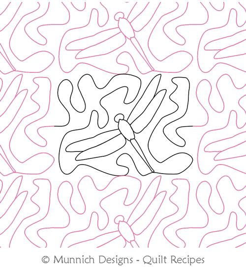 Dragonfly Meander 1  by Munnich Design Quilt Recipes. This image demonstrates how this computerized pattern will stitch out once loaded on your robotic quilting system. A full page pdf is included with the design download.