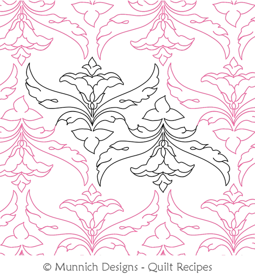 Jacobean Flower 1 Allover by Munnich Designs Quilt Recipes. This image demonstrates how this computerized pattern will stitch out once loaded on your robotic quilting system. A full page pdf is included with the design download.