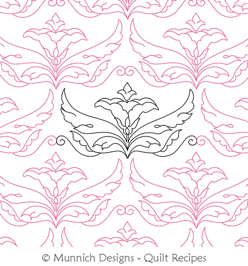 Jacobean Flower 1 Border by Munnich Designs Quilt Recipes. This image demonstrates how this computerized pattern will stitch out once loaded on your robotic quilting system. A full page pdf is included with the design download.