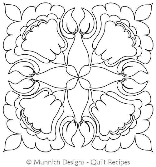 Jacobean Flower 1 Motif 1 by Munnich Designs Quilt Recipes. This image demonstrates how this computerized pattern will stitch out once loaded on your robotic quilting system. A full page pdf is included with the design download.