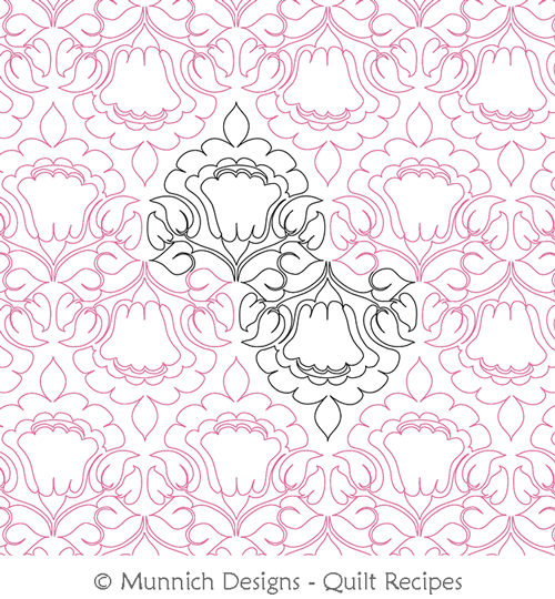Jacobean Flower 2 Panto by Munnich Designs Quilt Recipes. This image demonstrates how this computerized pattern will stitch out once loaded on your robotic quilting system. A full page pdf is included with the design download.