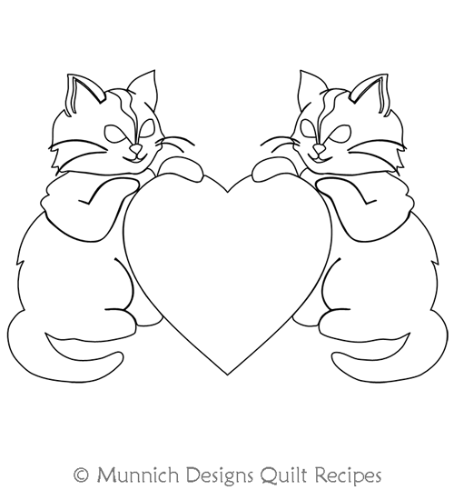 Kitties and Hearts 1 Motif by Munnich Design Quilt Recipes. This image demonstrates how this computerized pattern will stitch out once loaded on your robotic quilting system. A full page pdf is included with the design download.