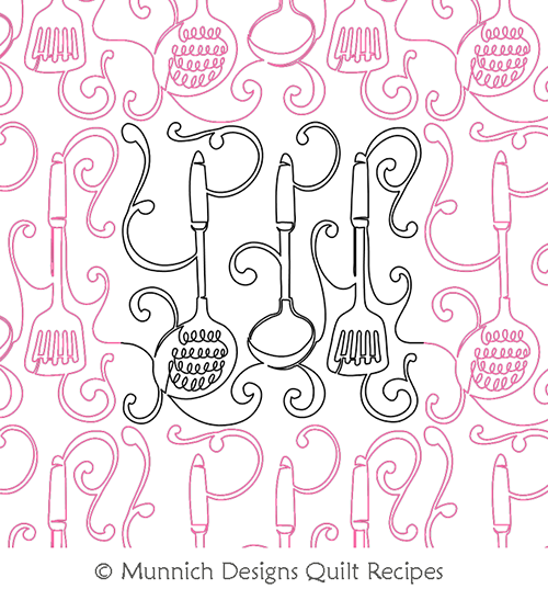 Now We Are Cooking 1 by Munnich Designs Quilt Recipes. This image demonstrates how this computerized pattern will stitch out once loaded on your robotic quilting system. A full page pdf is included with the design download.