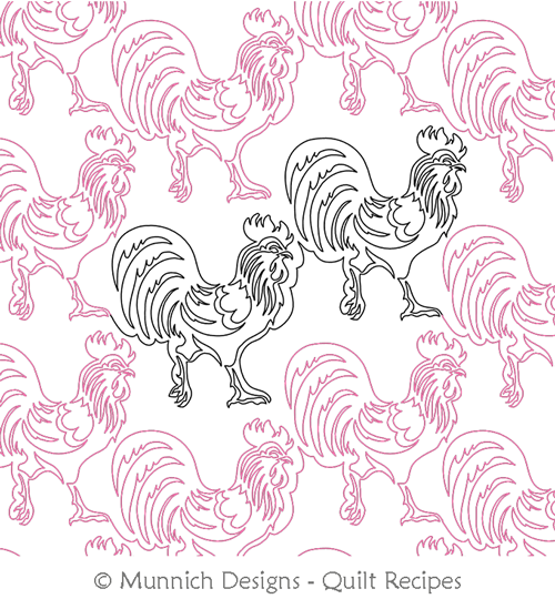 Proud Rooster 1 E2E  by Munnich Design Quilt Recipes. This image demonstrates how this computerized pattern will stitch out once loaded on your robotic quilting system. A full page pdf is included with the design download.