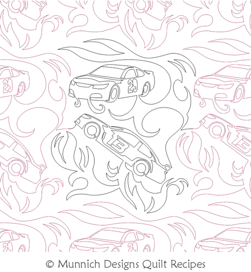 Racing Season 1 by Munnich Designs Quilt Recipes. This image demonstrates how this computerized pattern will stitch out once loaded on your robotic quilting system. A full page pdf is included with the design download.