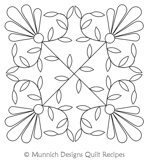 Simple Leaves Q 2 Block by Munnich Designs Quilt Recipes. This image demonstrates how this computerized pattern will stitch out once loaded on your robotic quilting system. A full page pdf is included with the design download.