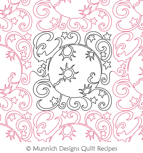 Space Capades Moon by Munnich Designs Quilt Recipes. This image demonstrates how this computerized pattern will stitch out once loaded on your robotic quilting system. A full page pdf is included with the design download.