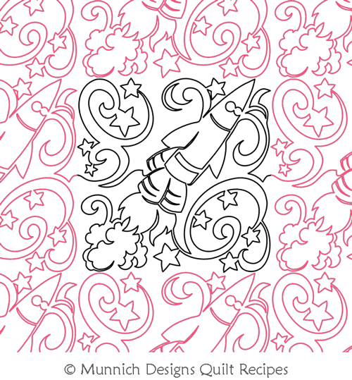 Space Capades Rocket by Munnich Designs Quilt Recipes. This image demonstrates how this computerized pattern will stitch out once loaded on your robotic quilting system. A full page pdf is included with the design download.
