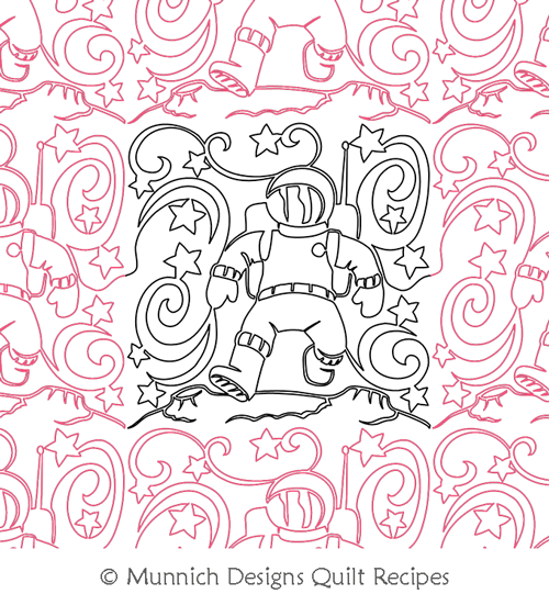 Space Capades Space Suit by Munnich Designs Quilt Recipes. This image demonstrates how this computerized pattern will stitch out once loaded on your robotic quilting system. A full page pdf is included with the design download.