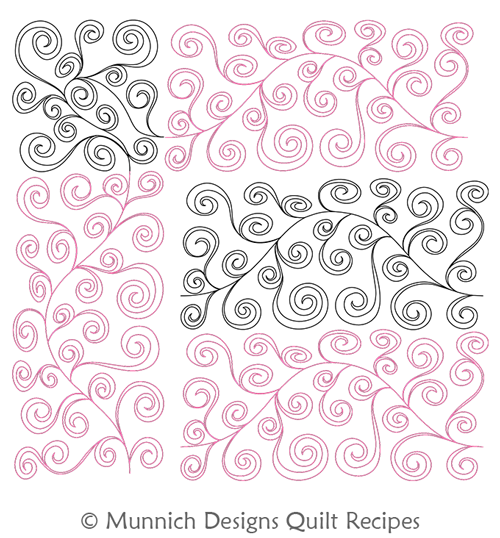 Swirl Border 1 and Corner by Munnich Designs Quilt Recipes. This image demonstrates how this computerized pattern will stitch out once loaded on your robotic quilting system. A full page pdf is included with the design download.